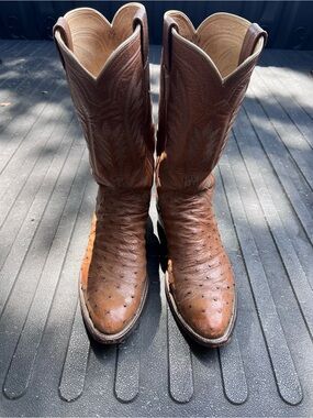 M. L. Leddy boots Brown Ostrich Leather Western Boots - Men's Cowboy Boots